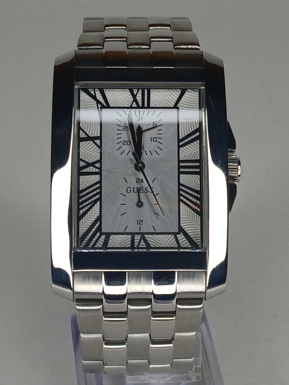 GUESS Silver Men's Rectangular Stainless Steel Watch - Picture 8 of 10